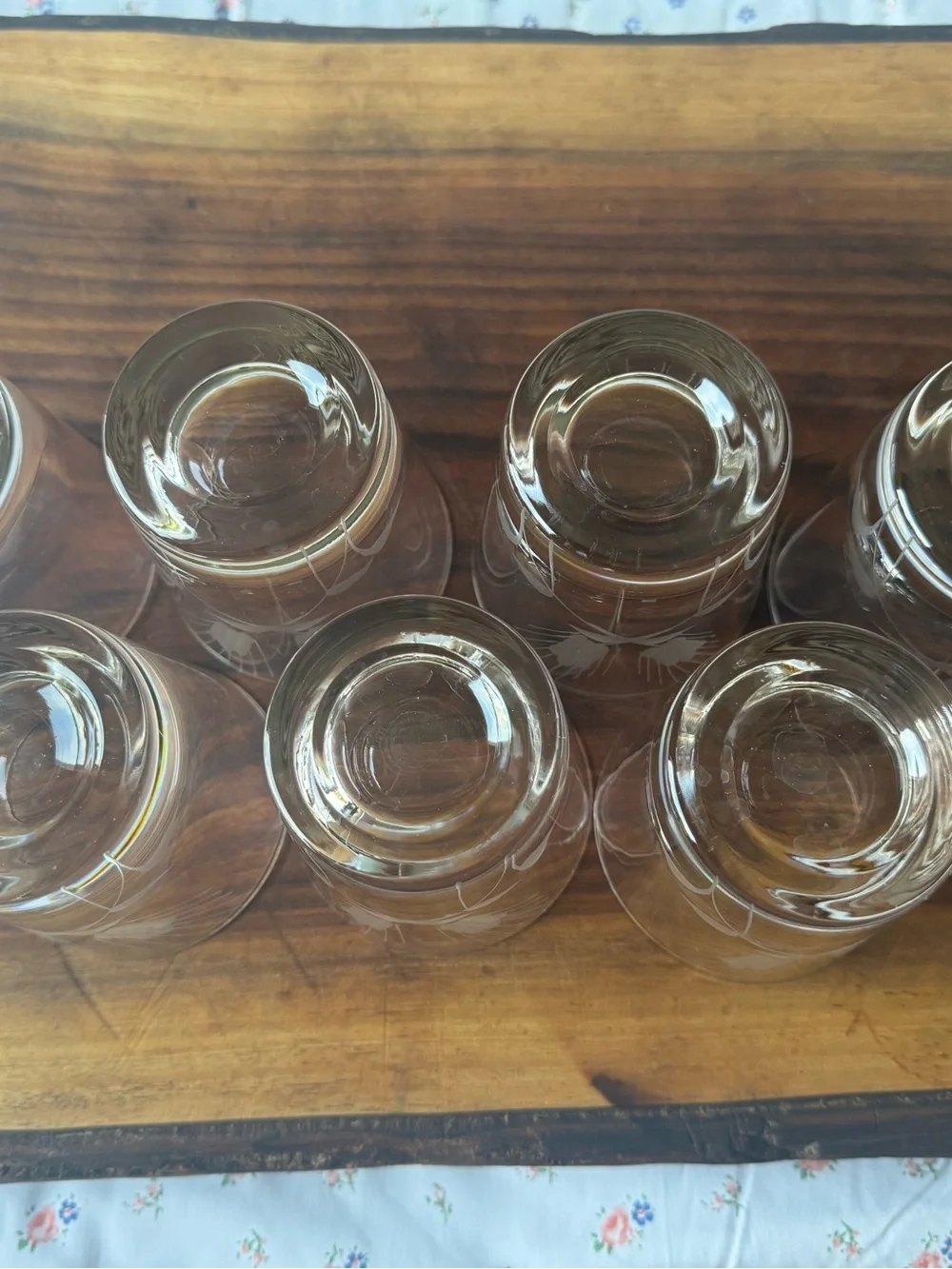Set of 7 Etched Wheat Lowball Glasses